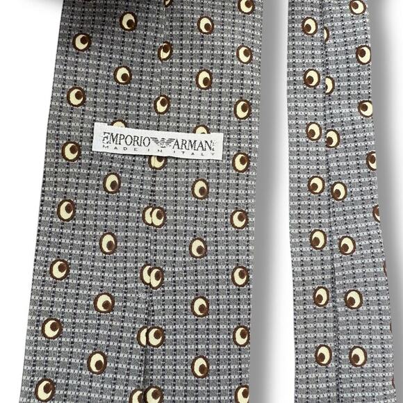 EMPORIO ARMANI men's knit silk neck tie Grey Brown made in Italy - Picture 3 of 5